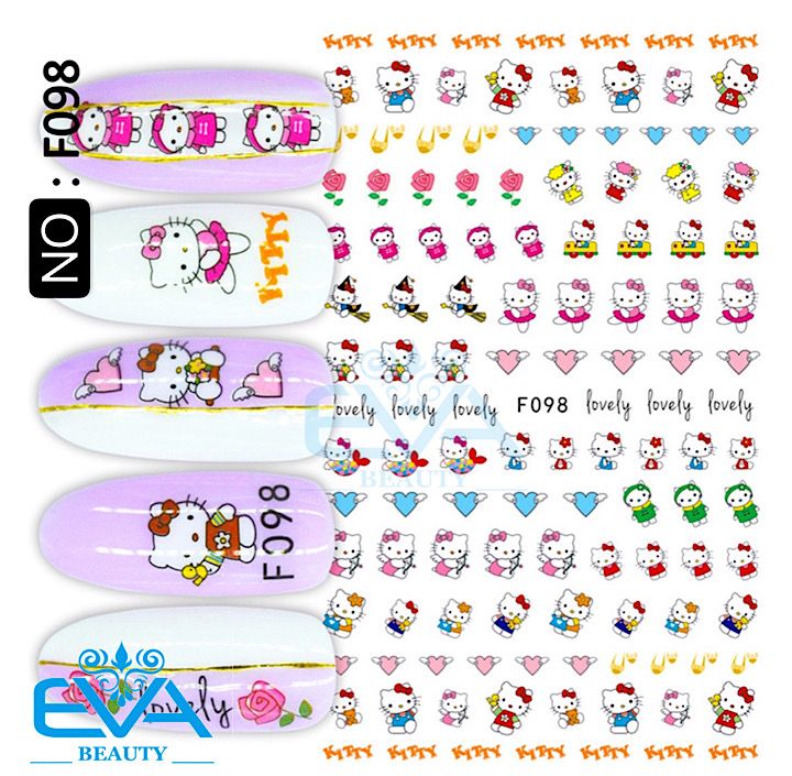 [HCM]Decal  Dán Móng Tay 3D Nail Sticker Hoạ Tiết Hoạt Hình Mèo Hồng Kity F098