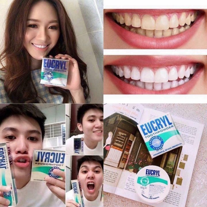 Combo trắng răng Eucryl kem đánh răng 62g + bột trắng răng 50g