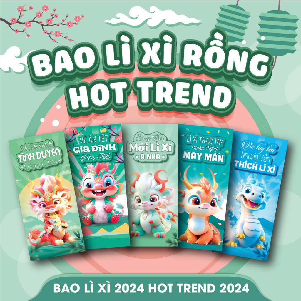 (quà tặng ) 10 Bao Lì Xì HOTTREND - Bao Lì Xì Giáp Thìn 2024