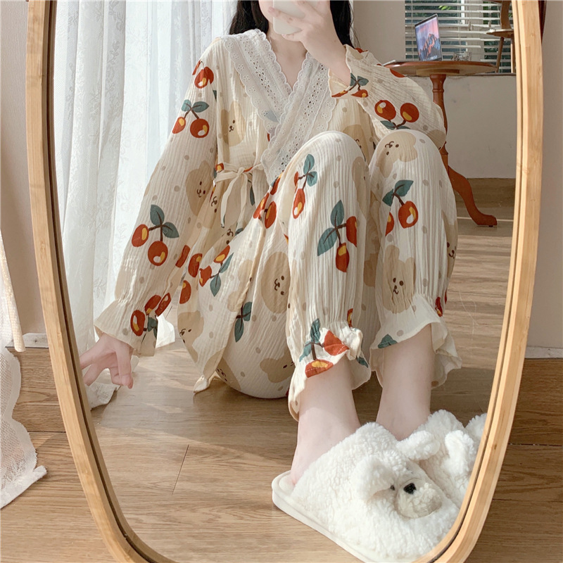 Set bộ gấu phối ren kiểu dáng kimono quảng châu