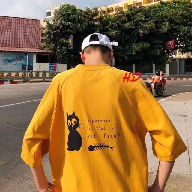 Áo phông mèo đen xương cá in lưng HDA0619