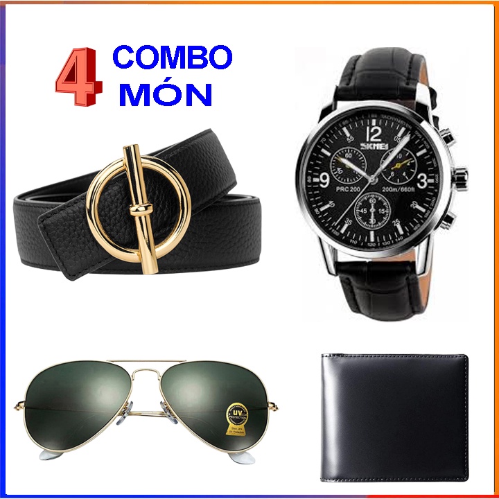 Combo 4 phụ kiện thời trang ( kính mắt, ví da, đồng hồ , dây lưng)
