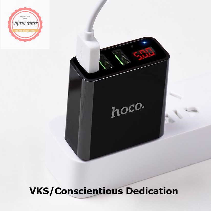 Củ sạc Hoco 3 cổng C15 sạc nhanh 3.0A có đèn Led báo sạc