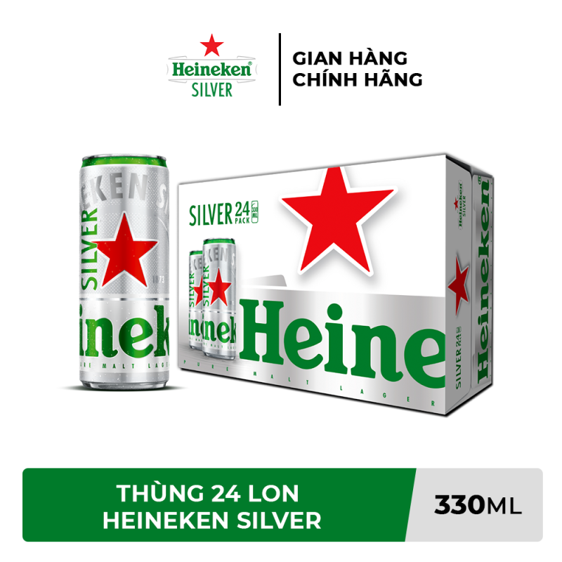 [TRỢ SHIP 76k KHI MUA TỪ 2 THÙNG + VOUCHER 10K] Thùng 24 lon bia Heineken Silver 330ml/lon