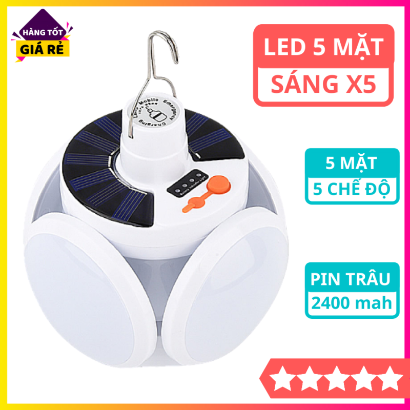 Bóng Đèn Led 4 Cánh 5 BÓNG Năng Lượng Mặt Trời, Đen Led Tích Điện Công Suất 40W, Đèn Siêu Sáng Tích Điện Ngoài Trời Đuôi BALL LIGHT, Đèn Năng Lượng Mặt Trời, Đèn Sạc Tích Điện