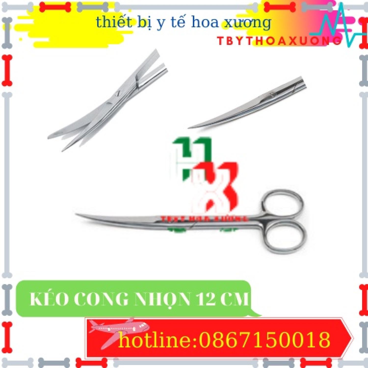Kéo y tế cong nhọn 2 đầu 12cm - kéo cắt chỉ pakistan