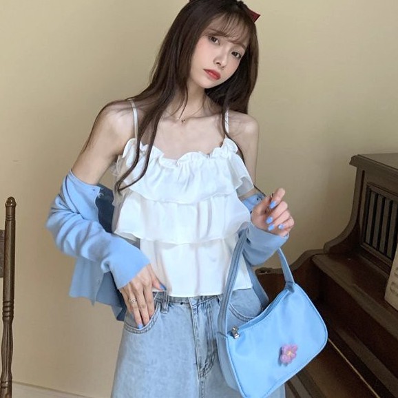 Áo 2 Dây Nữ 3 Tầng 2 Màu  Hở Lưng So Hot