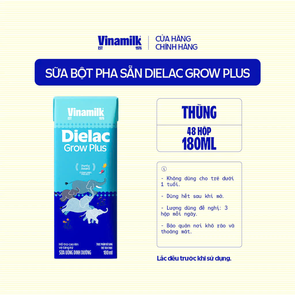 Thùng 48 Hộp Sữa Bột Pha Sẵn Dielac Grow Plus 180ml.
