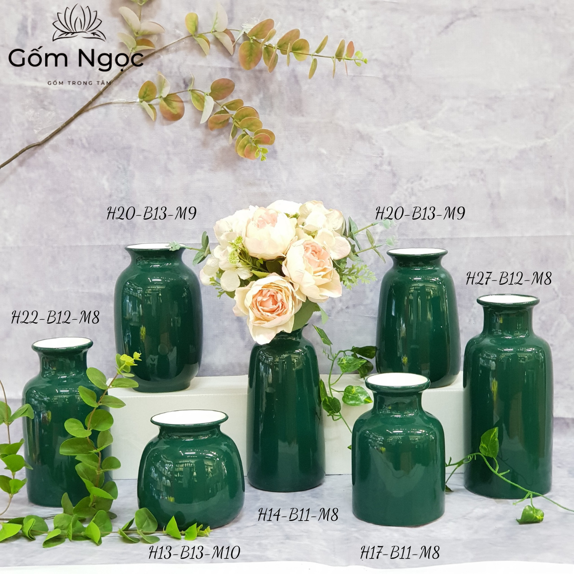 Bình lọ hoa gốm Bát Tràng mầu đỏ xanh vàng