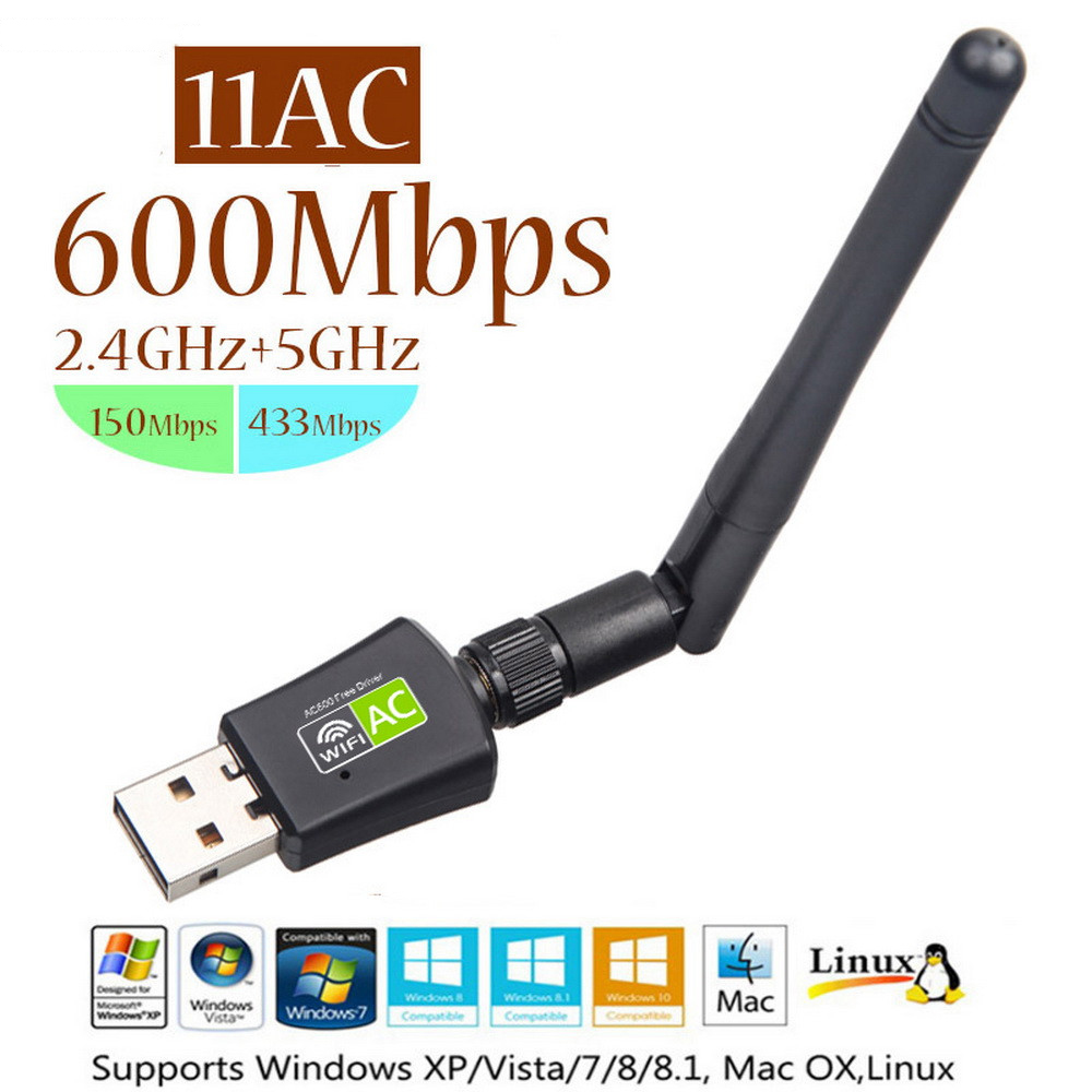 USB thu sóng wifi tốc độ cao băng tần kép 2.4G 5G 802.11AC 600Mbps