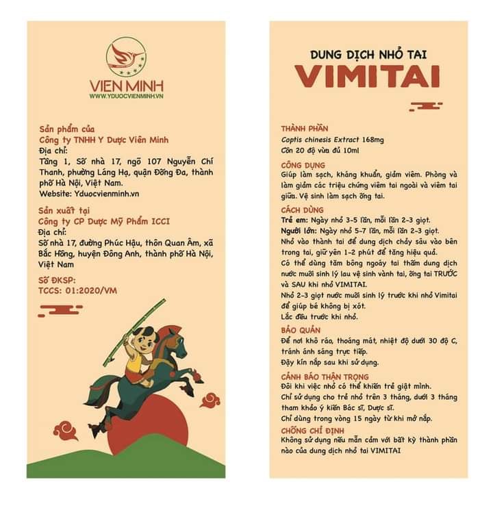 Dung dịch nhỏ tai VIMITAI (hàng chuẩn Viên Minh Đường)
