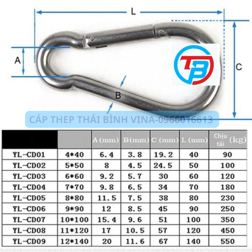Móc an toàn inox 304 cáp thép thái bình vina.