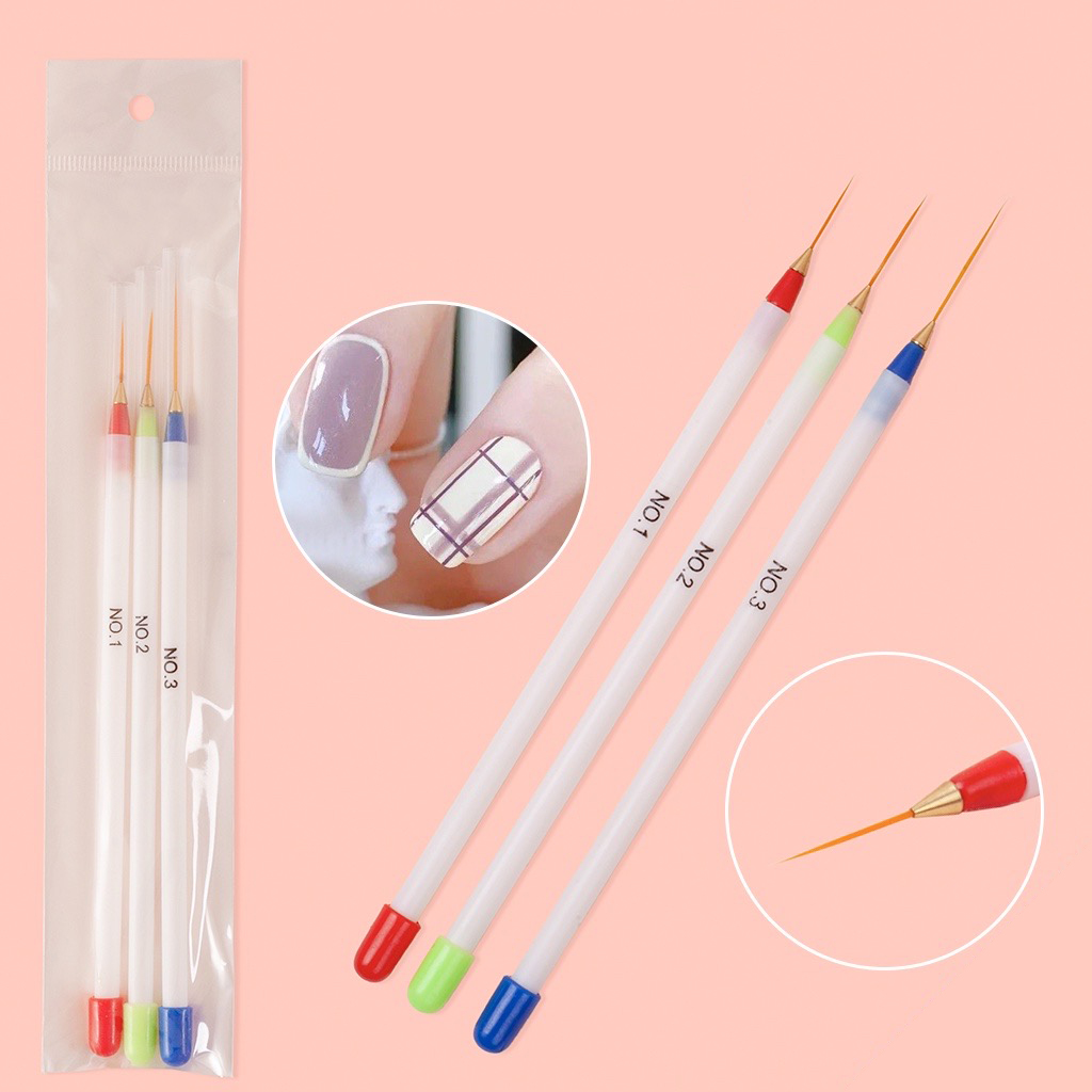 Set 3 cọ râu, set cọ vẽ nét trang trí móng (Set)