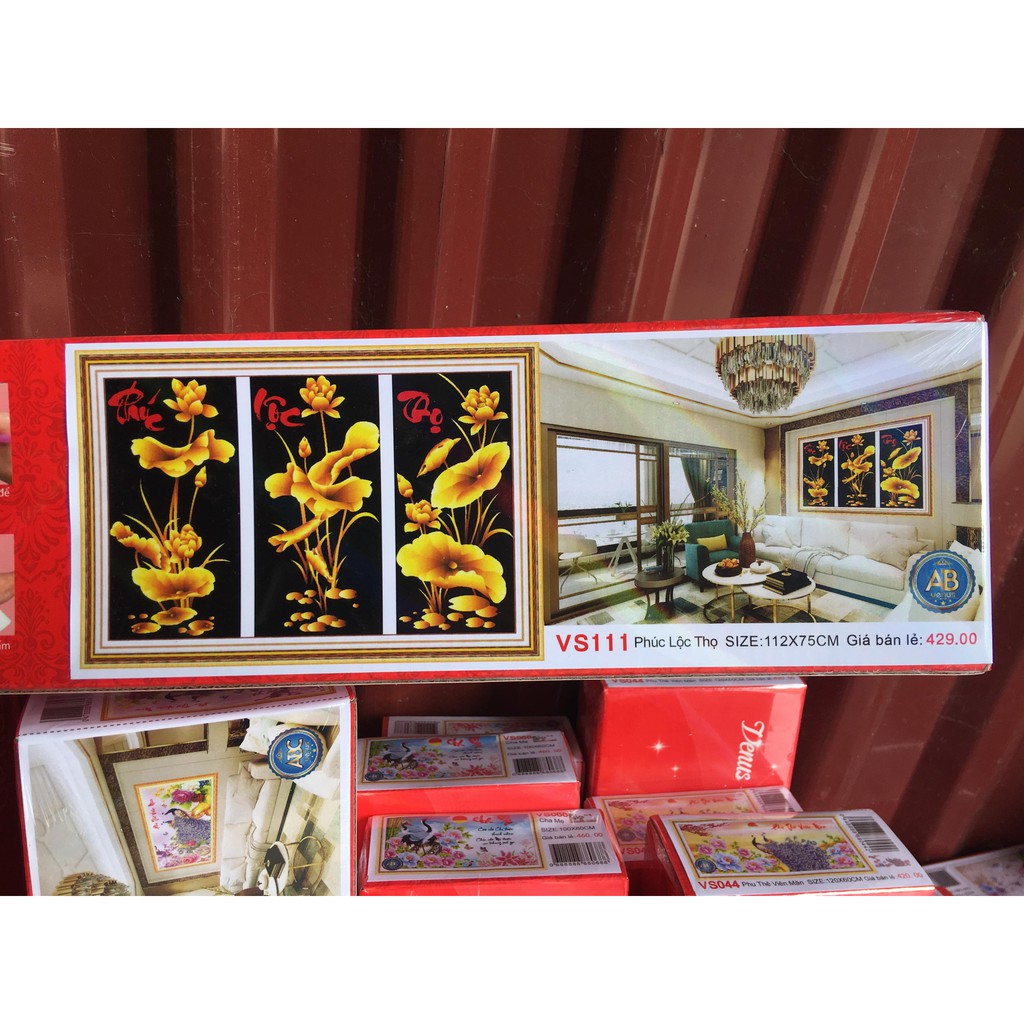 Tranh đính đá Phúc Lộc Thọ cao cấp -KT: 120x50Cm