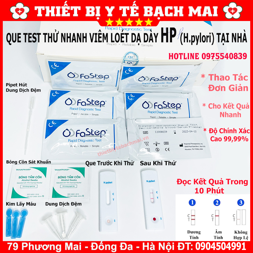 Que Test Thử Nhanh HP Viêm Loét Dạ Dày FASTEP MỸ