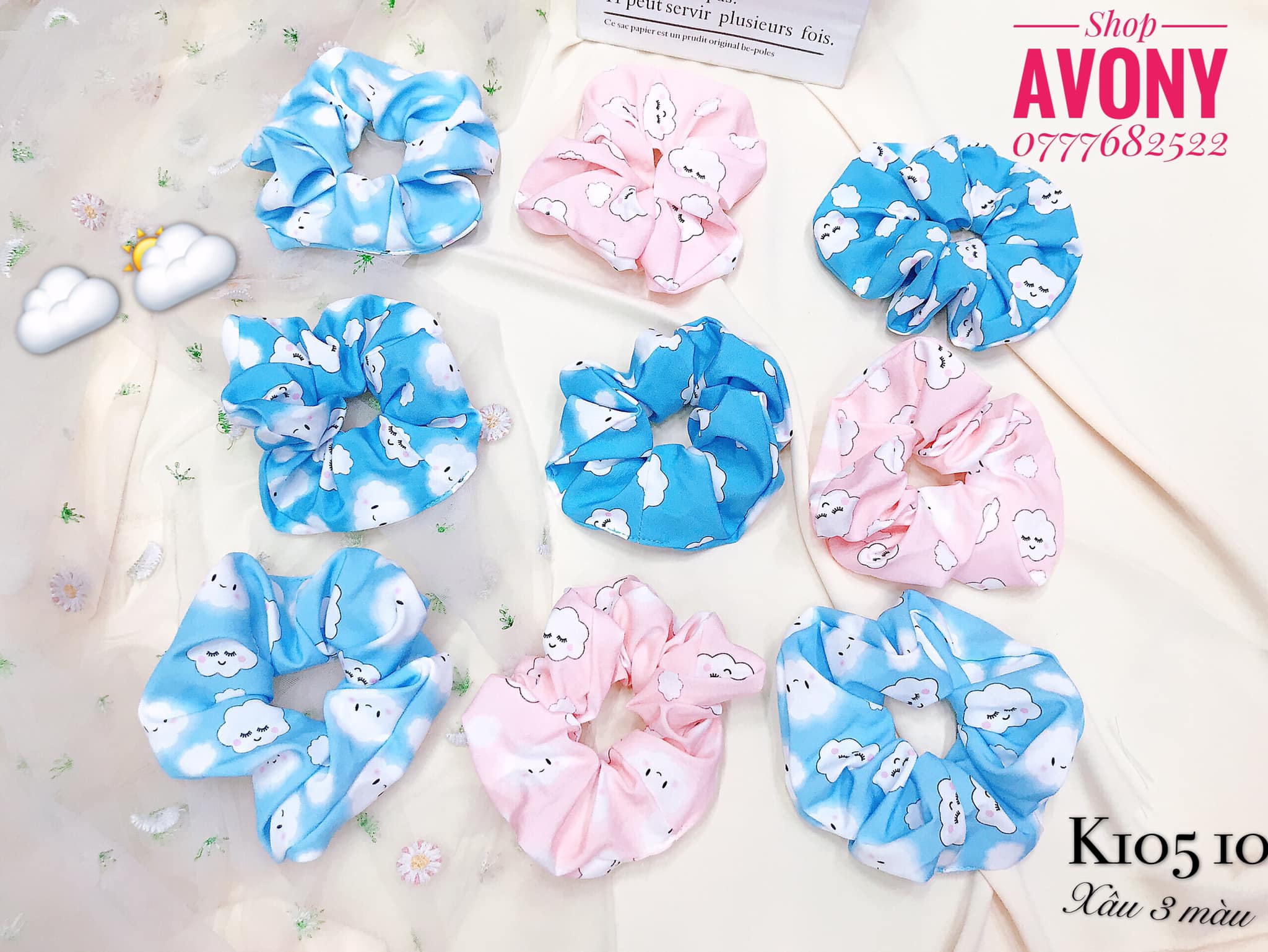 [HCM]Cột tóc vải scrunchies hoạ tiết mây