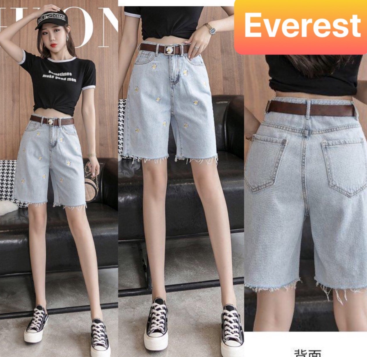 QUẦN SHORT SỌT JEAN LỬNG KIỂU NGỐ NỮ CHẤT BÒ XANH NHIỀU HOA CÚC LƯNG CAO NÂNG MÔNG EV-224 - EVEREST FASHION