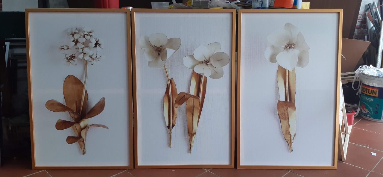 [HCM]Tranh in canvas bộ 3 tranh hoa lan vàng