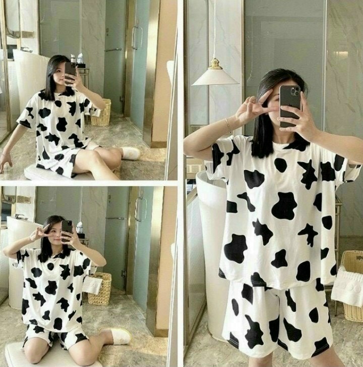 Sét Bộ Quần Lửng Áo Thun Bò Sữa, Chất Thun Cotton Dầy Dặn Mặc Nhà Dạo Phố Thoải Mái .TP