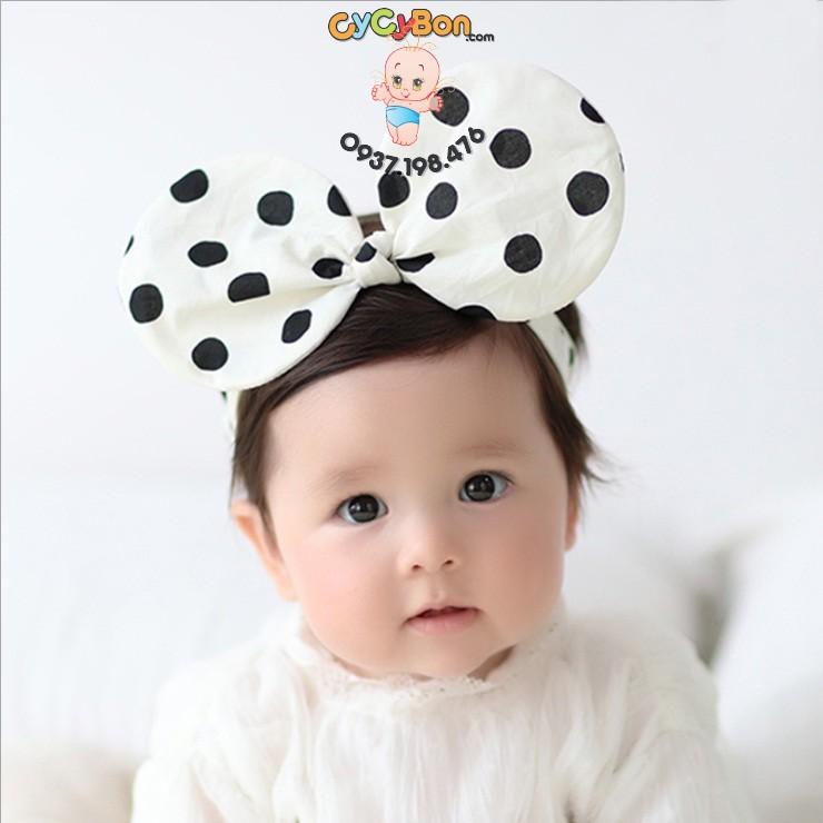 Băng Đô Thun Cho Bé Tai Chuột Mickey Chấm Bi