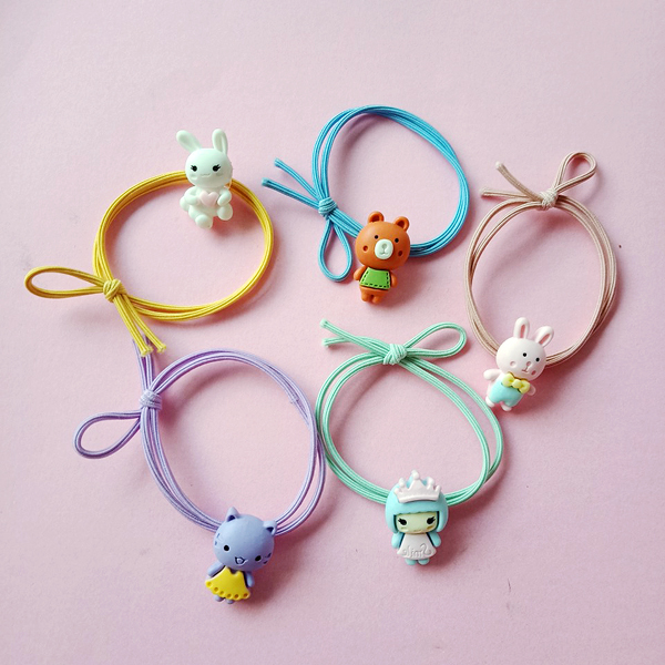Set 2 dây cột tóc hình thú dễ thương nhiều mẫu nhiều màu pastel
