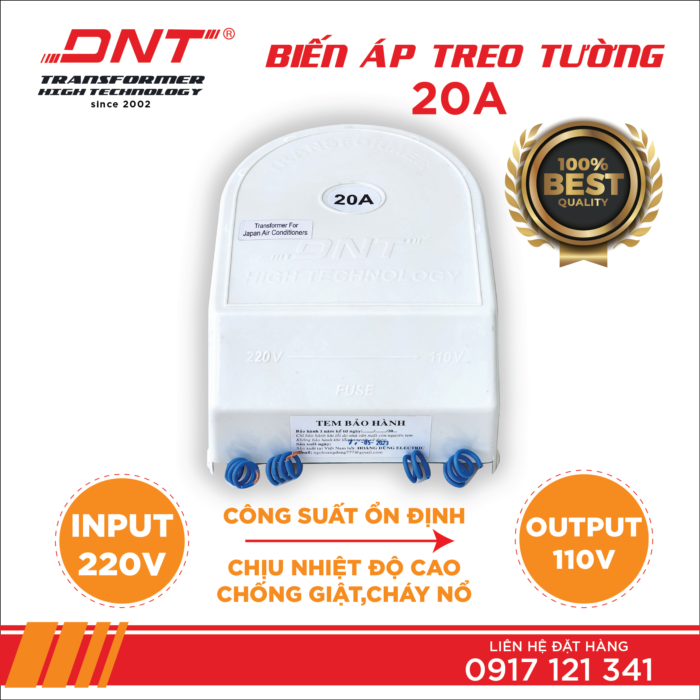 Biến áp 220 ra 110v DNT 20A TREO TƯỜNG