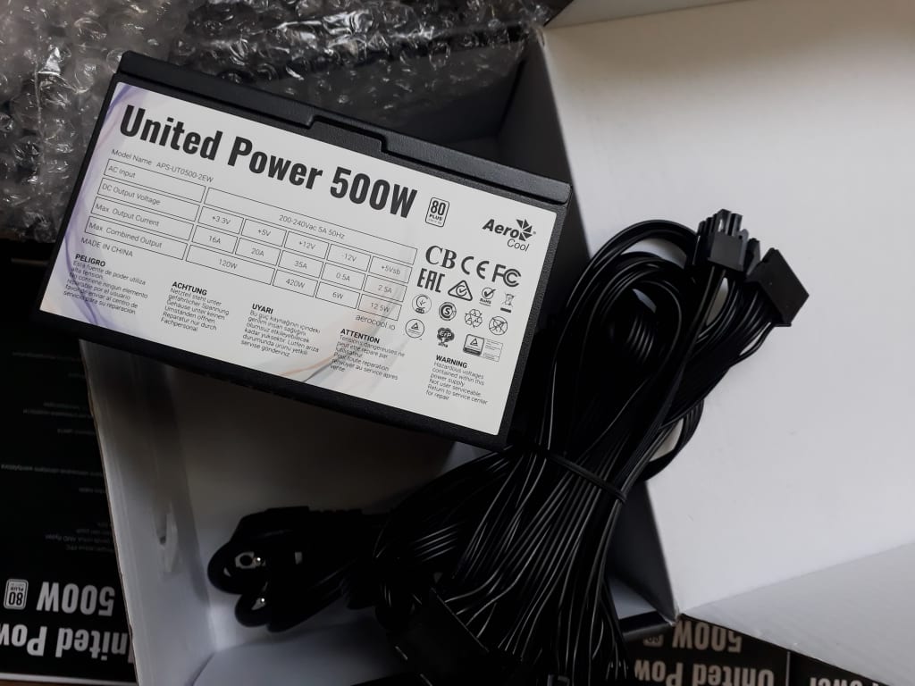 [HCM]Nguồn Aerocoll 500W 80Plus 2 đầu 8pin cpu.