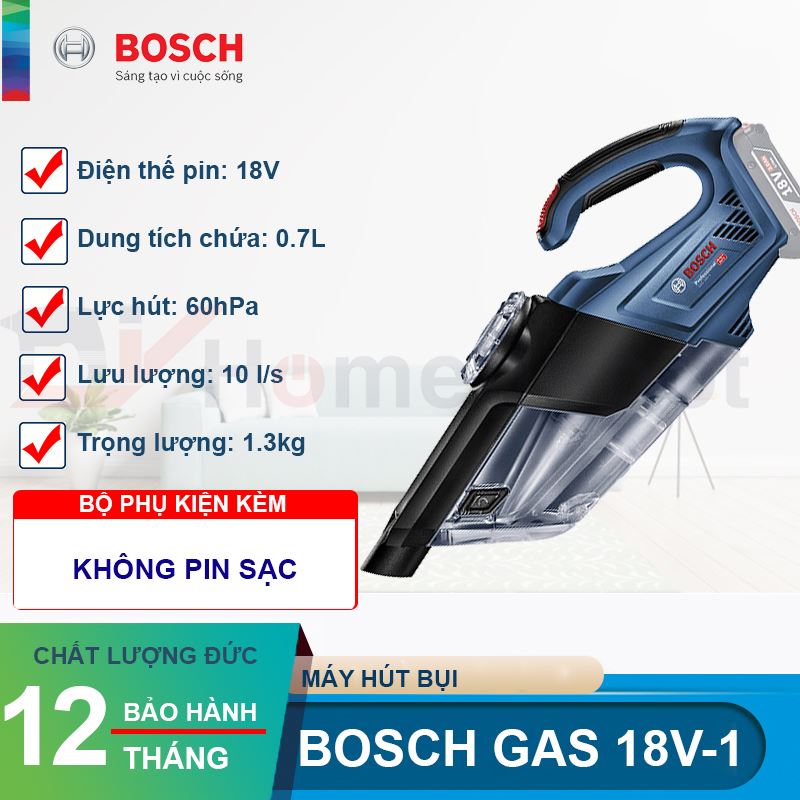 Máy hút bụi dùng pin Bosch GAS 18V-1 Solo  không kèm pin sạc