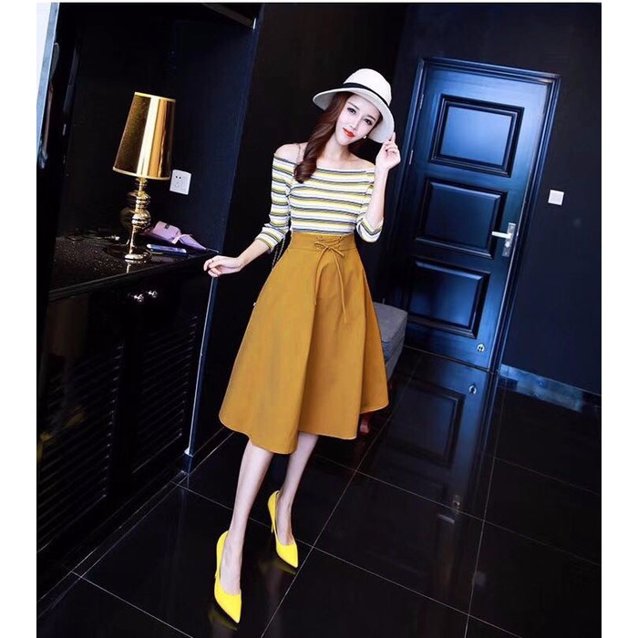 Chân váy xòe đan dây lưng xinh xắn