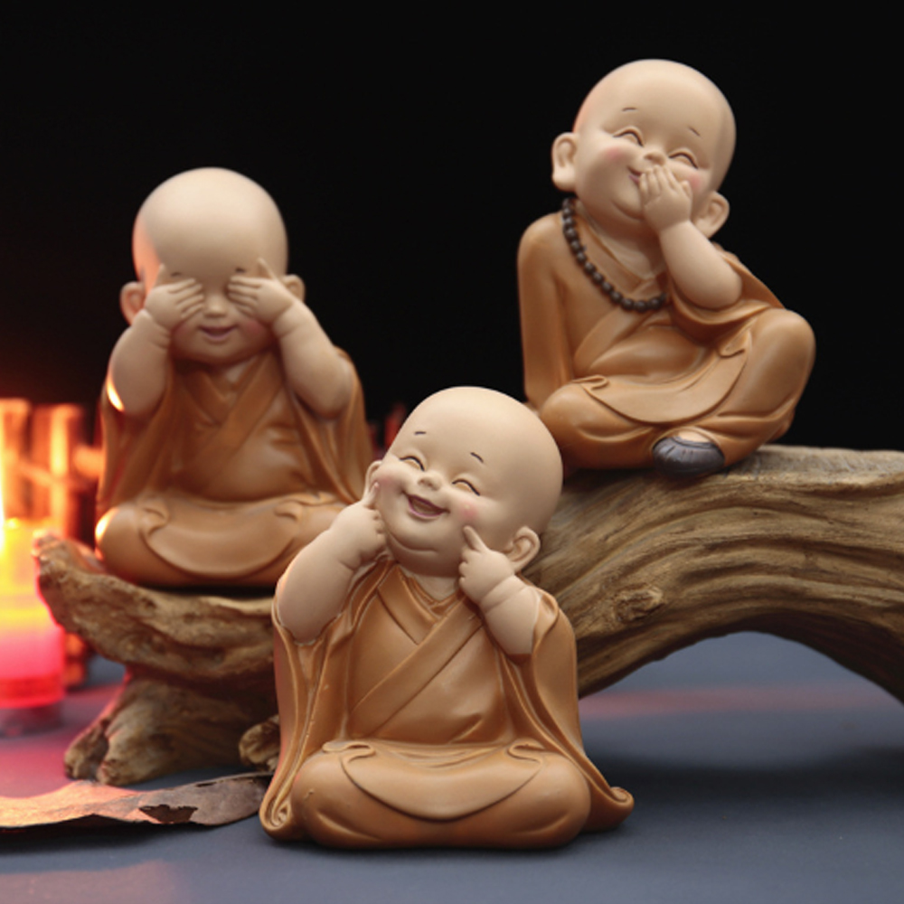 [HCM]Bộ 03 tượng chú tiểu áo nâu - mẫu chú tiểu Tam Không 10.5cm