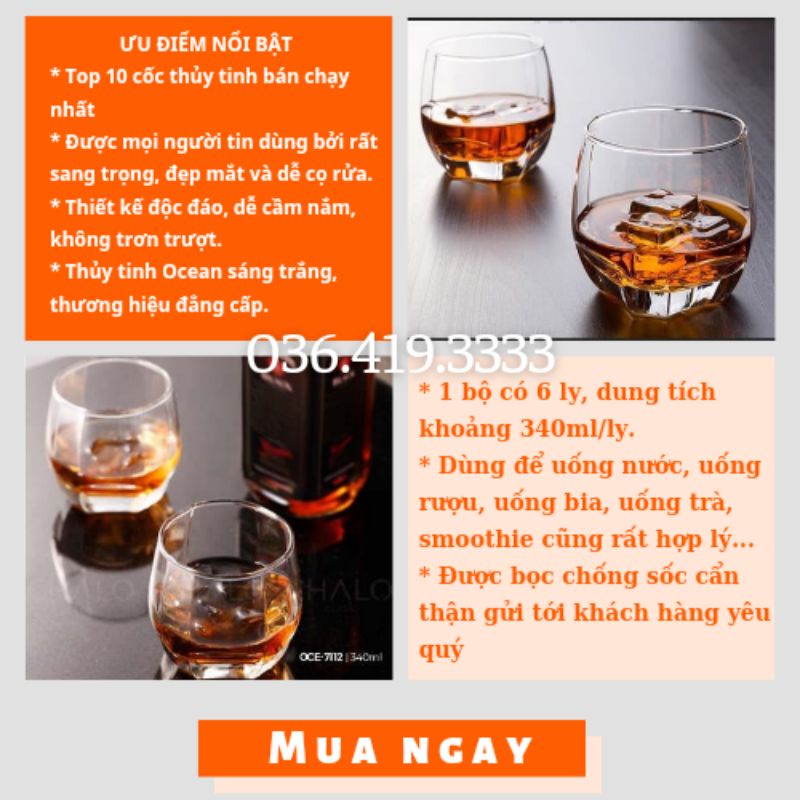 Ly thủy tinh Ocean Charisma Rock 340ml bộ 6 cái