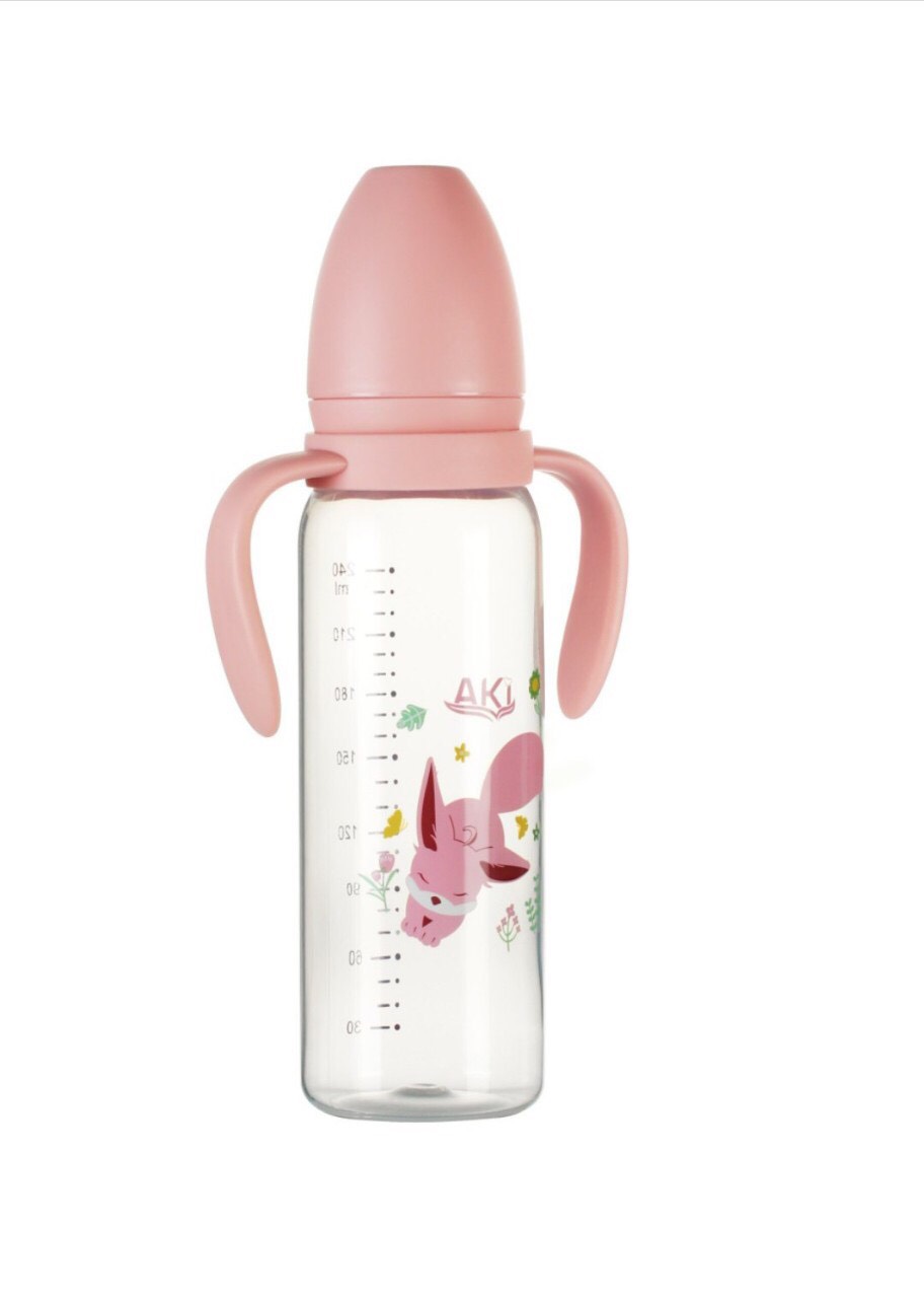 Bình Sữa Cổ Hẹp Aki nhựa PP 180ML - 240ML (Tặng 1 núm vú cổ hẹp)