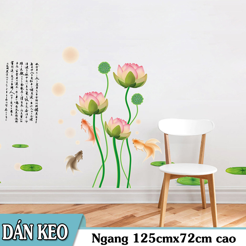 Decal trang trí Hoa Sen Hồng Da kèm Chữ