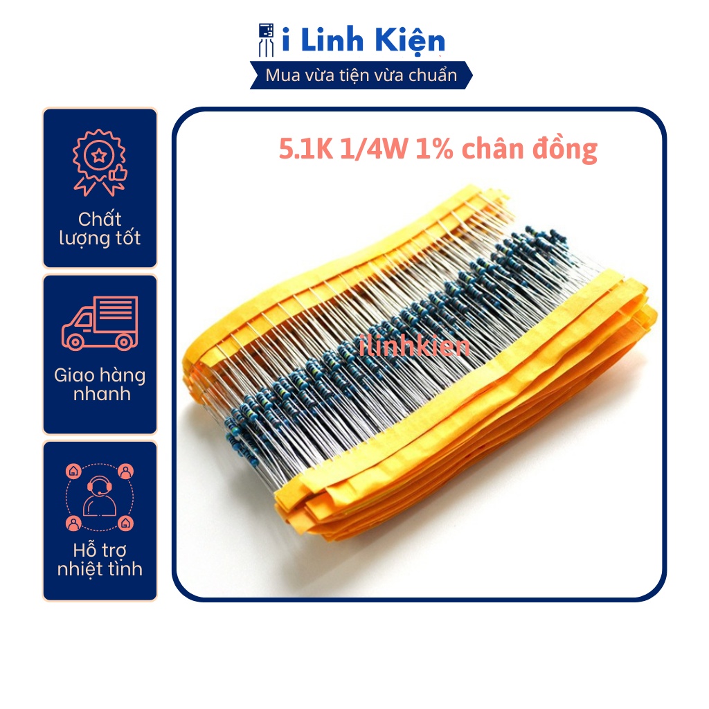 Điện trở vạch 1/4w 5.1k 1% chân đồng
