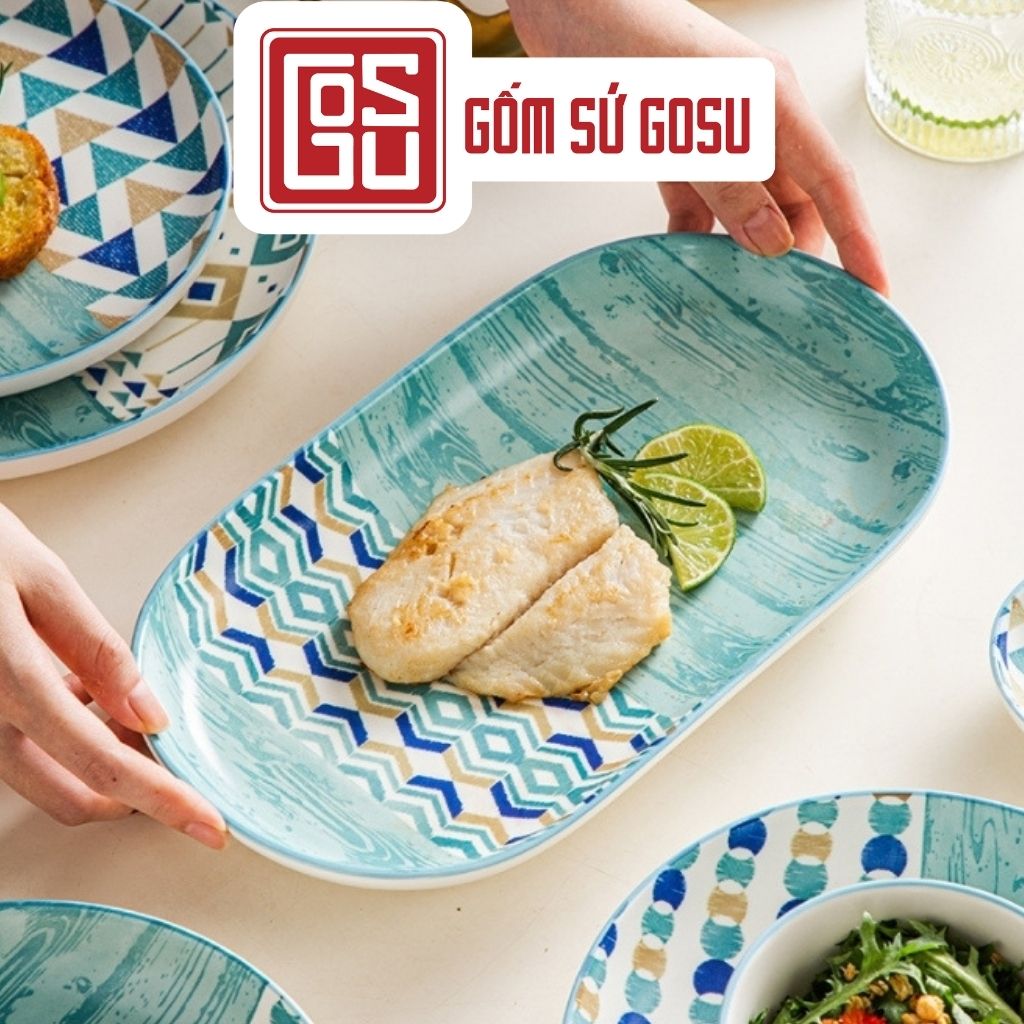 Bộ chén đĩa cao cấp, bát đĩa xanh đại dương