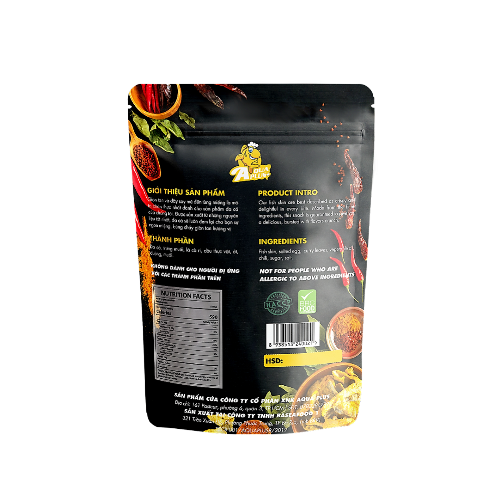 [HCM]Snack Da cá Basa lắc Trứng muối cay AQUA PLUS 50g