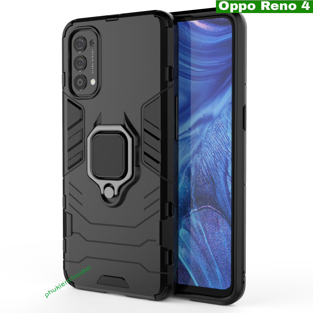 Ốp lưng IRON MAN IRING Oppo Reno 4 chống sốc chống va đập mạnh giá đỡ xem phim cao cấp