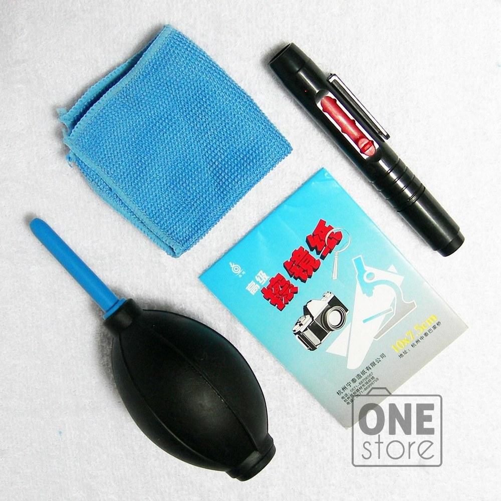 Bộ 1 bóp thổi bụi + 1 bút chùi lens + 1 khăn lau lens +1 xấp giấy chùi lens
