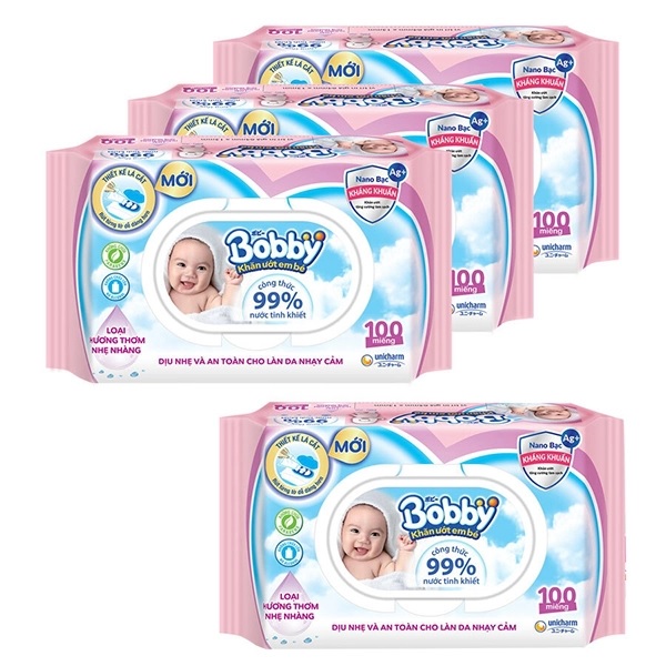 Bộ 5 gói khăn ướt Bobby hồng 100 miếng