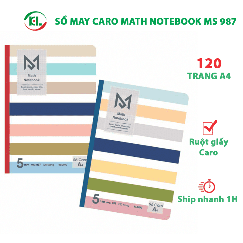 Sổ KLONG Caro A4 Math Notebook may 120 trang; MS 987