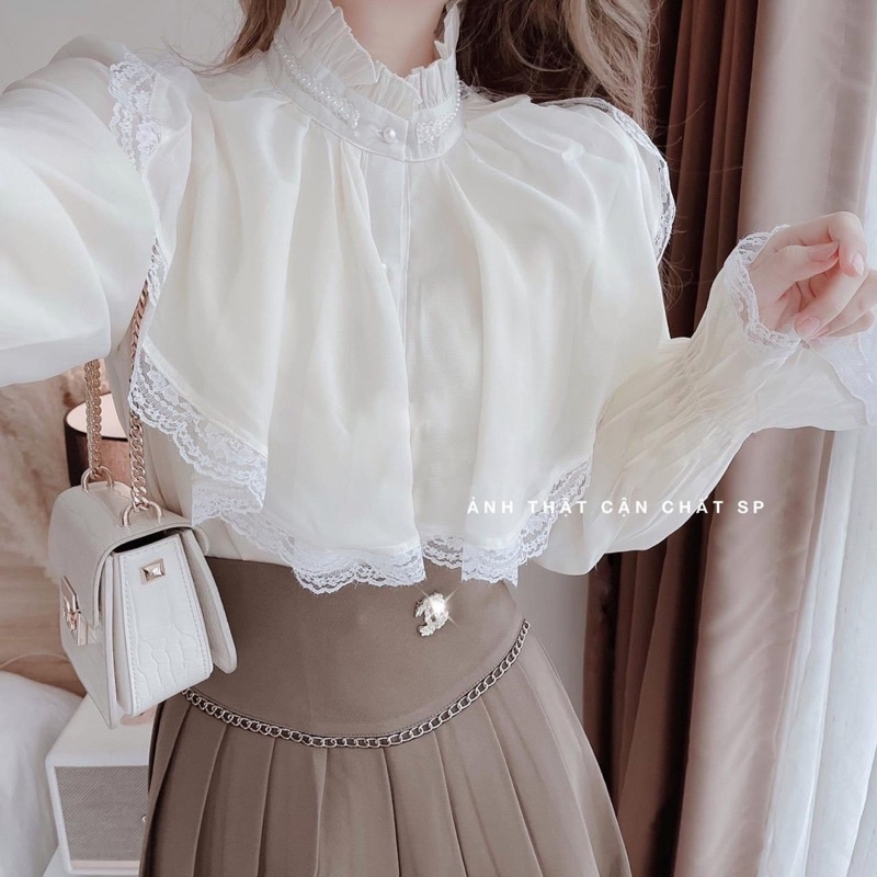 Áo sơ mi tiểu thư 2 lớp - phối cổ ren- kiểu đáng quý tộc