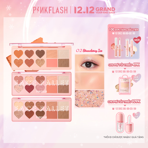 PINKFLASH #OhMyLove Bảng màu nhiều mặt Phấn mắt Má hồng Bút đánh dấu Viền 4 trong 1 sắc tố cao mềm và mịn