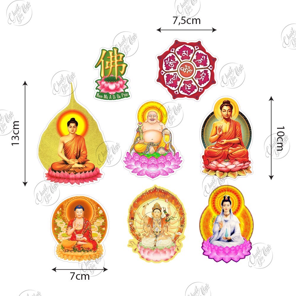 [HCM]Bộ 8 hình dán Phật Quan Âm dán xe nhà cửa cầu bình an, hình đẹp , rõ nét cáng màng kim tuyến chồng nước.