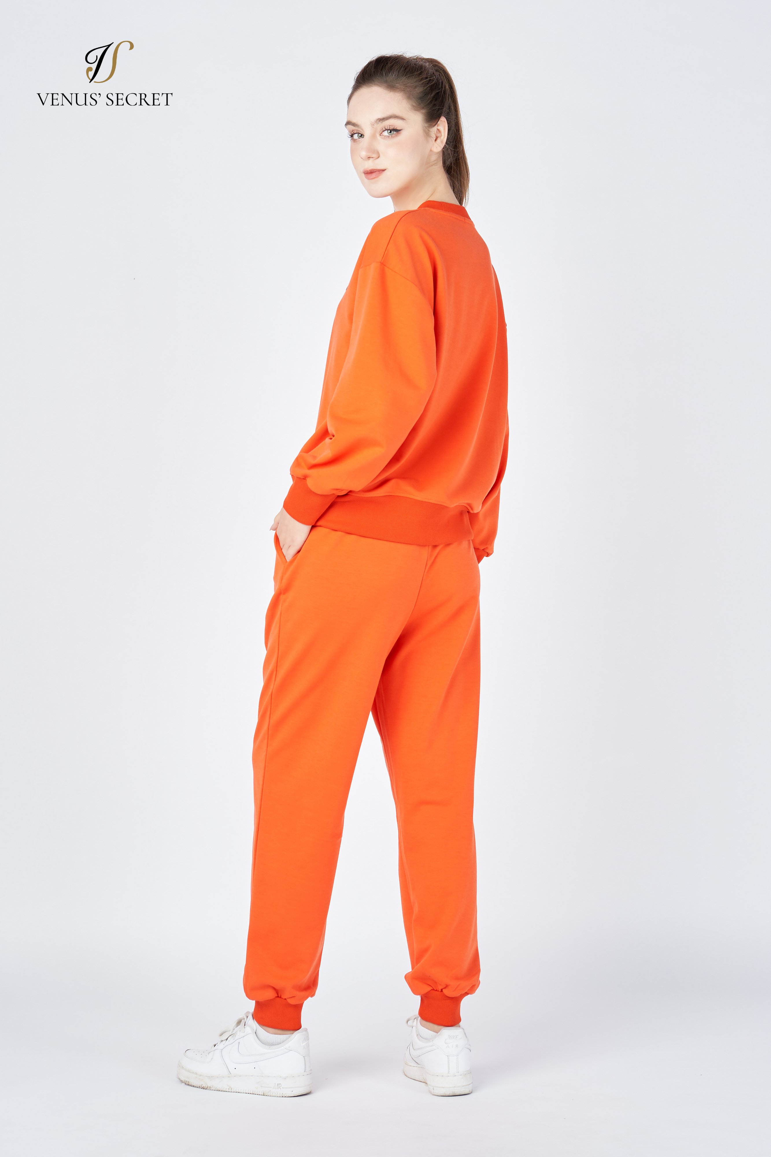 Set nỉ quần dài in nổi Attitude màu cam