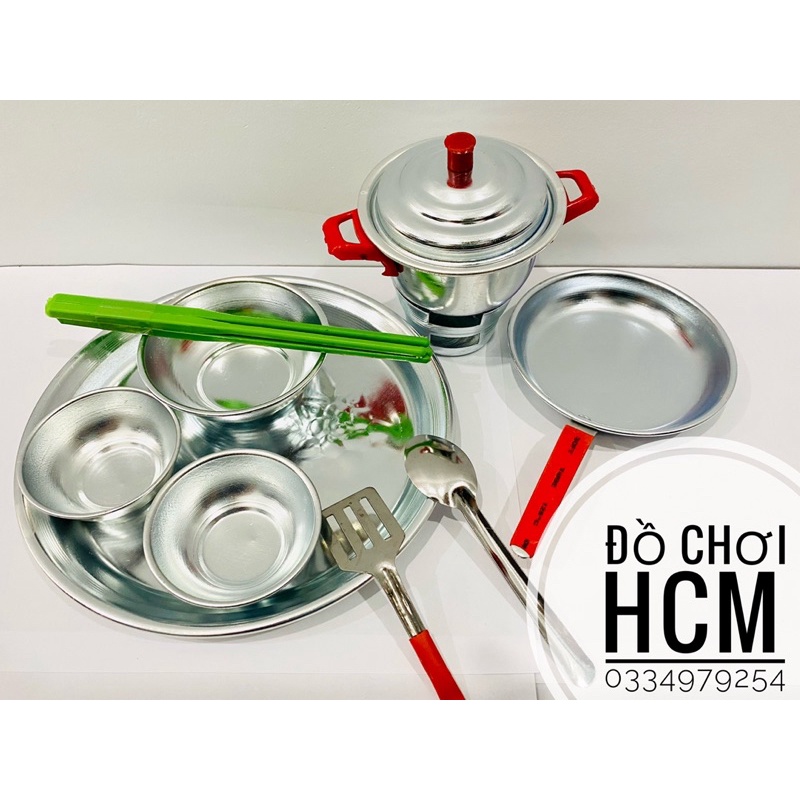 Bộ đồ chơi nấu ăn bằng nhôm 12 món dành cho bé thích nấu nướng nhà bếp, chơi trò cắt thái hoa quả trái cây