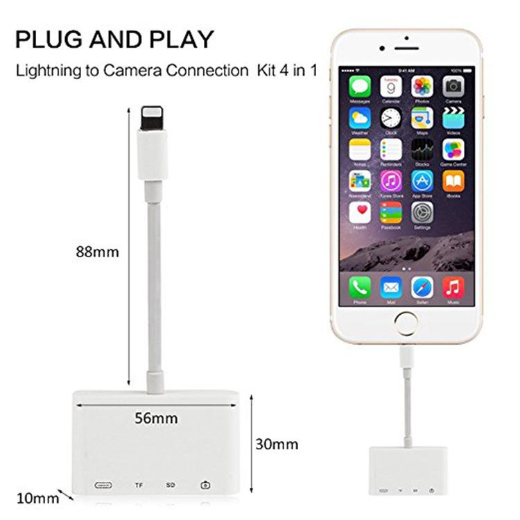 4 trong 1 Lightning to USB Camera Adapter SD/TF Đầu Đọc Thẻ USB 3.0 OTG