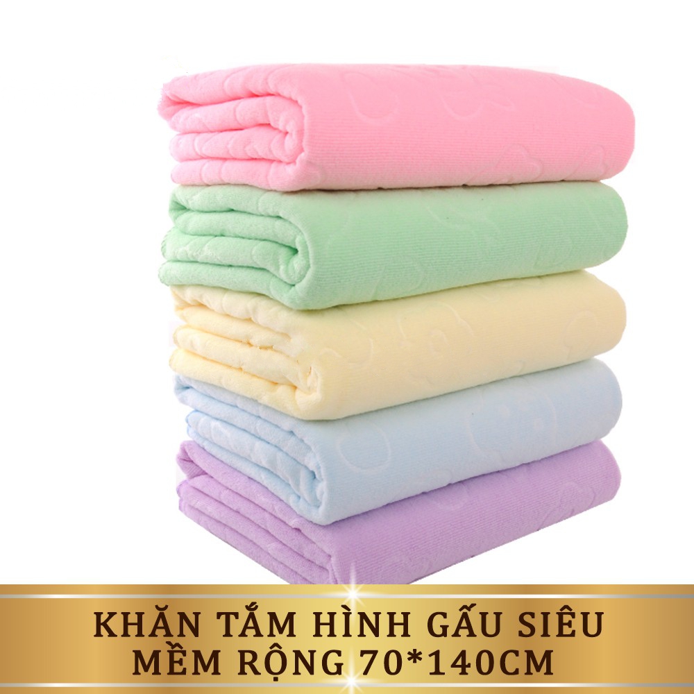 Bộ 04 khăn tắm xuất nhật họa tiết gấu in chìm khổ lớn 1m4 x 70cm