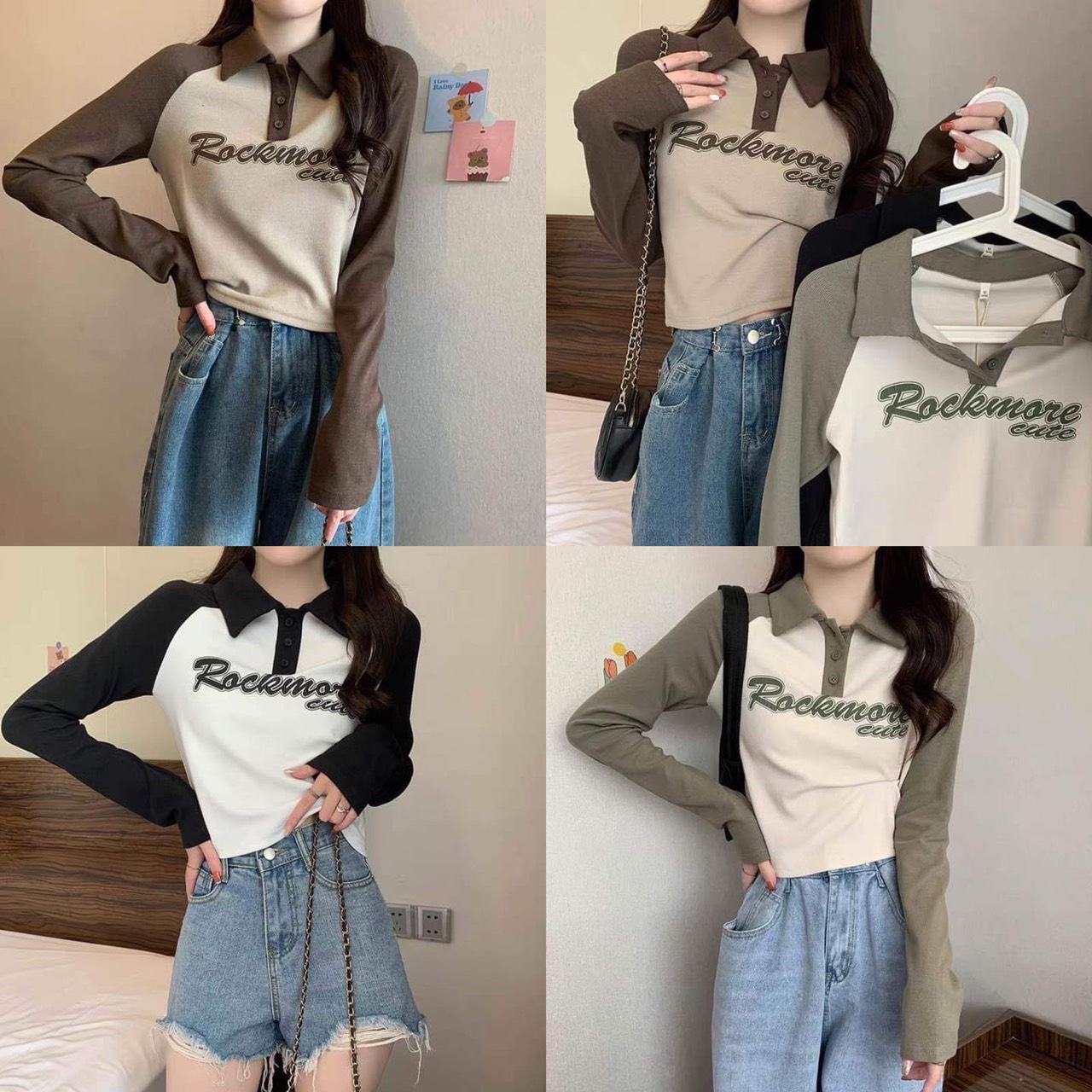 Áo thun tay dài phối màu, có cổ phối màu ttslt0004