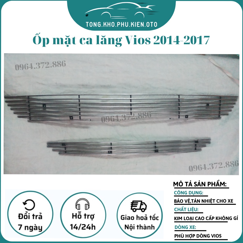 Ốp mặt calang, ca lăng dưới inox xe vios 2014- 2017, ca lăng inox dưới