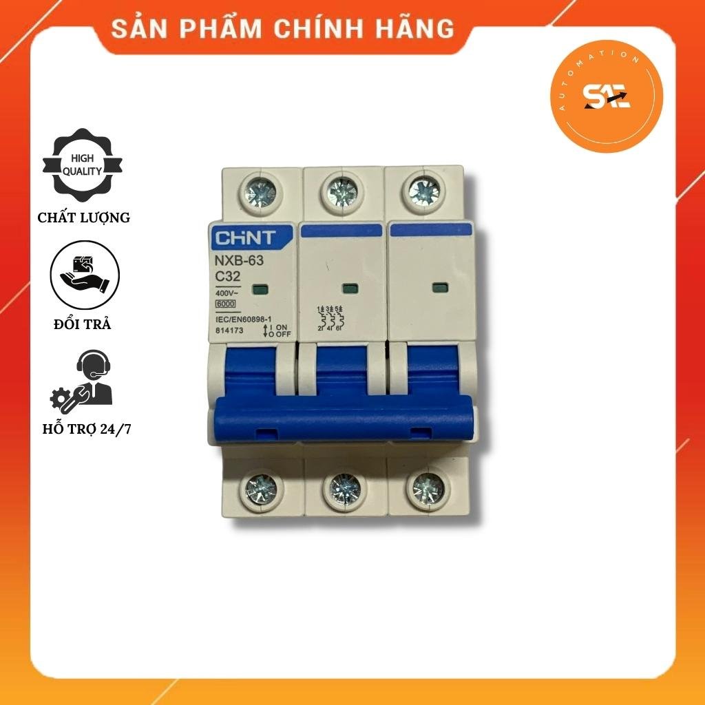 Aptomat chint 3 pha 32a nxb 3p c32, cầu dao tự động 3 pha 32a hãng chint electric hàng chính hãng